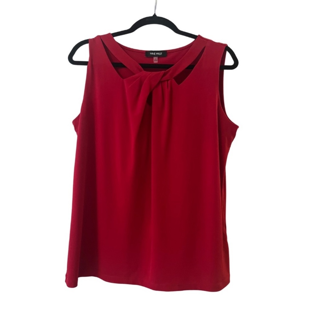 Nine West Red Sleeveless Office Keyhole Blouse | Women’s Size L